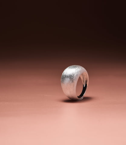 Arden Ring in 925 sterling silver featuring a sculptural dome silhouette and brushed satin finish.