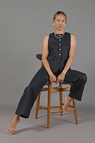 Linen Front Button Sleeveless Top