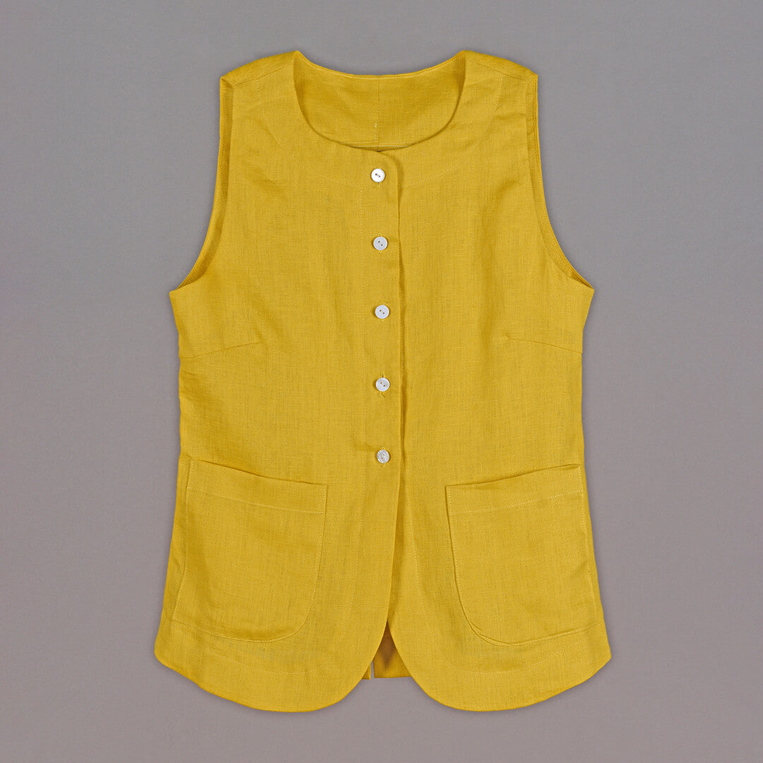 Linen Front Button Sleeveless Top