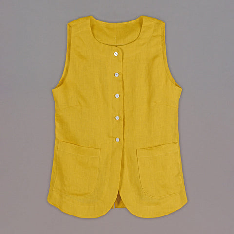 Linen Front Button Sleeveless Top
