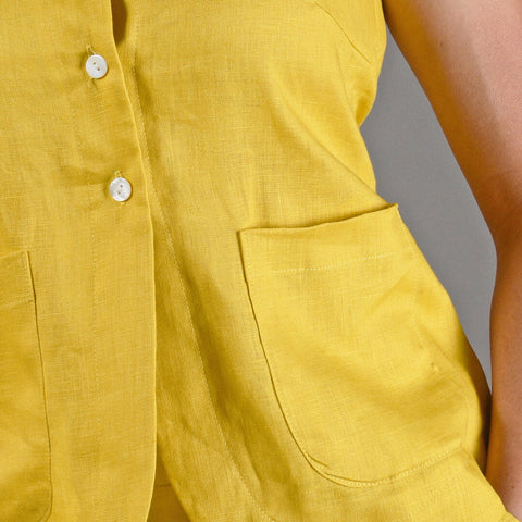 Linen Front Button Sleeveless Top