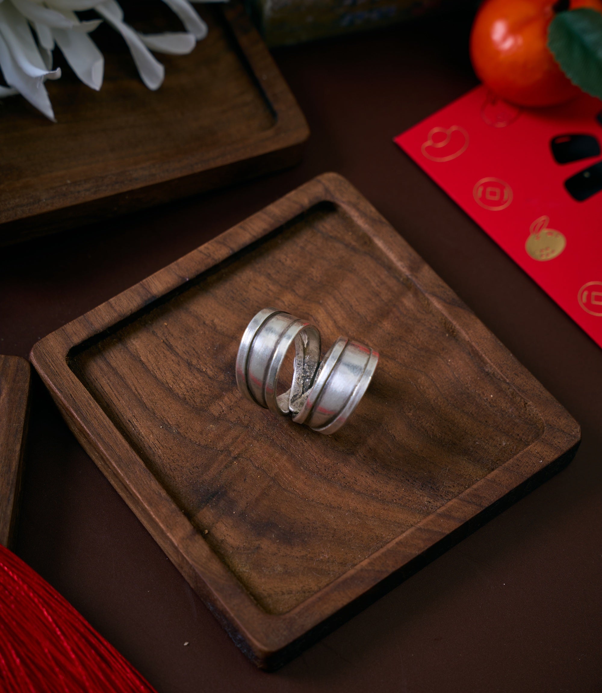Anxin Ring in pure silver showing clean lines and handcrafted detailing.
