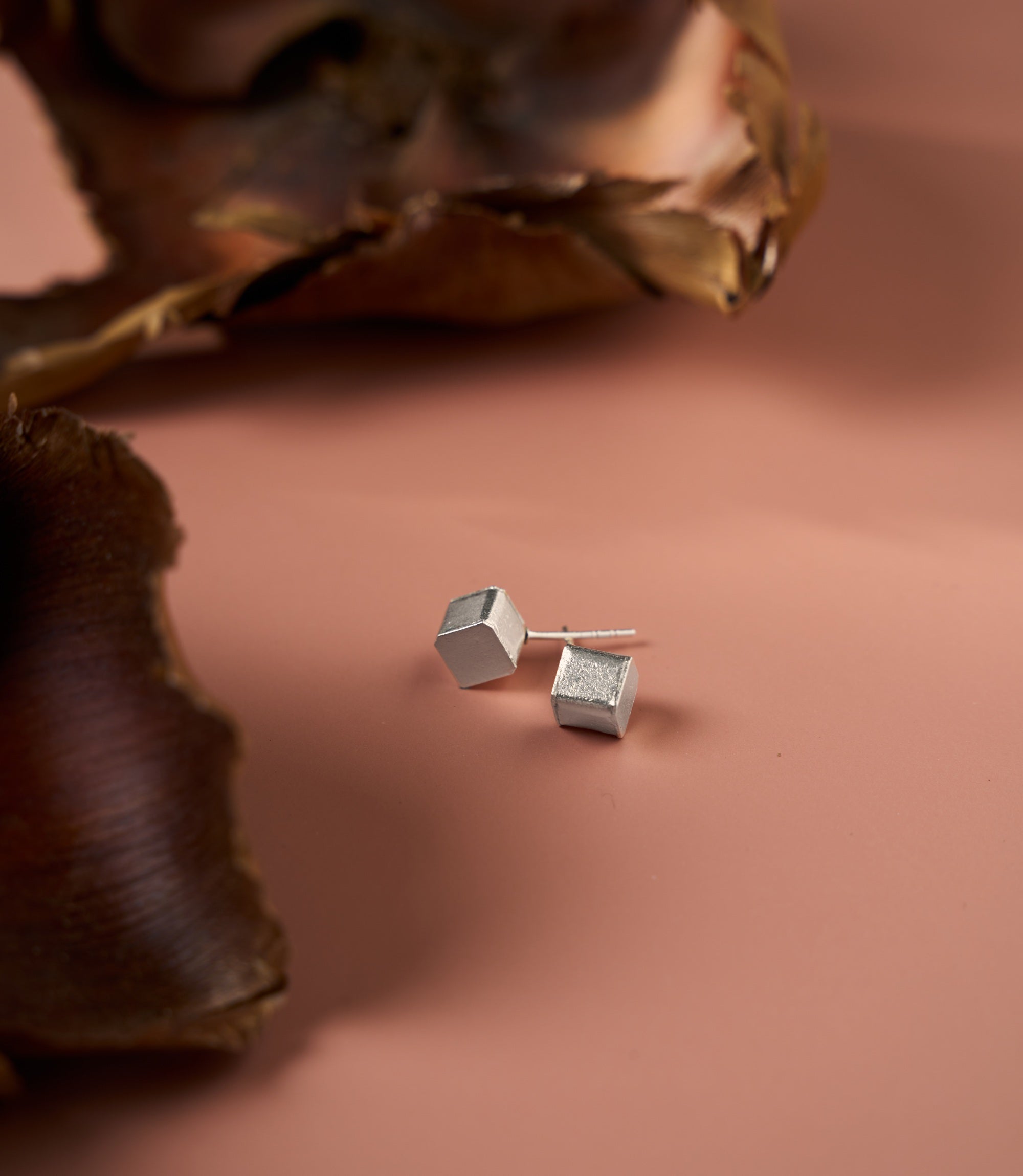 Aria Stud Earrings in pure silver with minimalist cube design